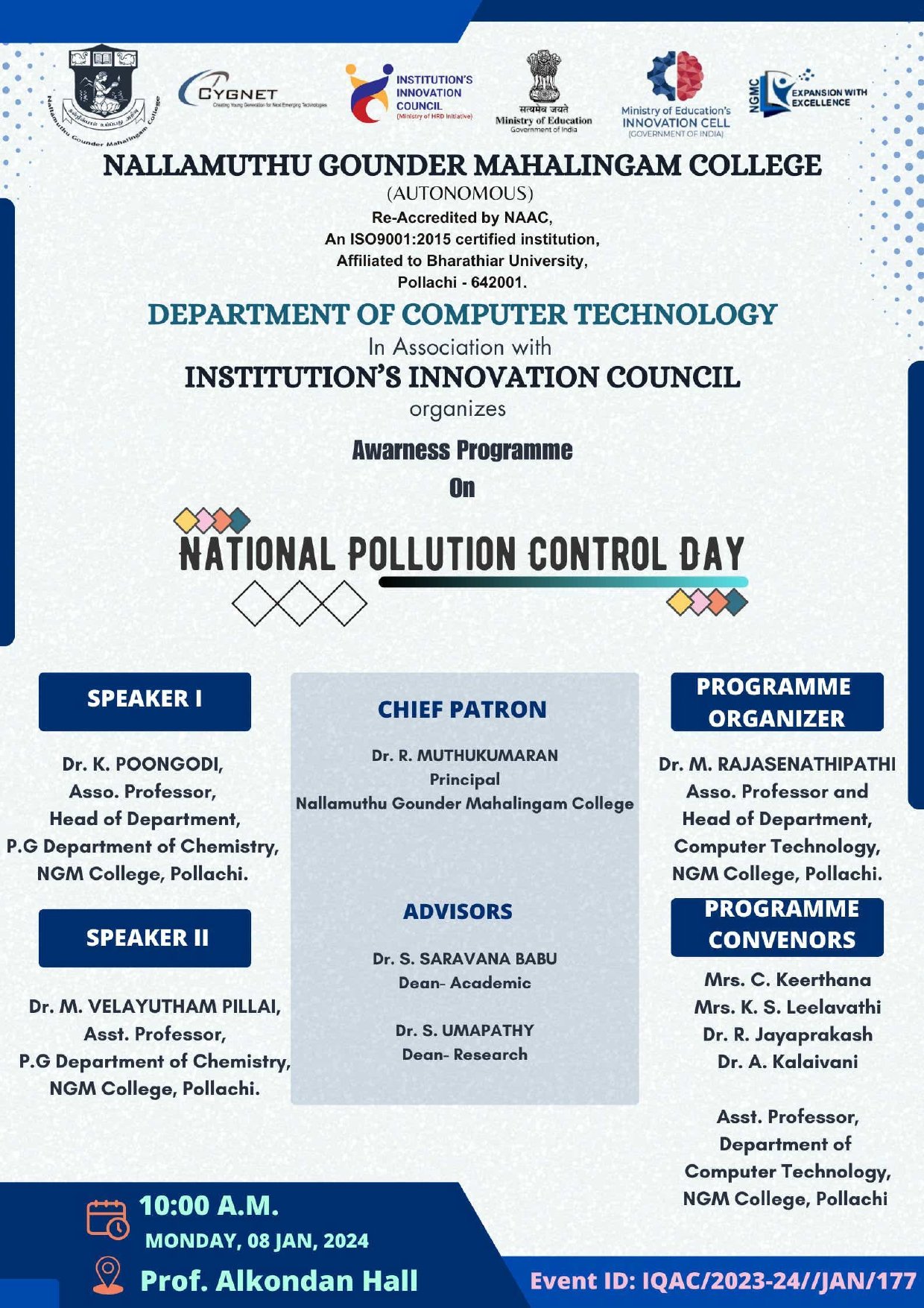 B.Sc., CT IN ASSOCIATION WITH INSTITUTION’S INNOVATION COUNCIL  ORGANIZES AWARENESS PROGRAMME  ON “NATIONAL POLLUTION CONTROL DAY”