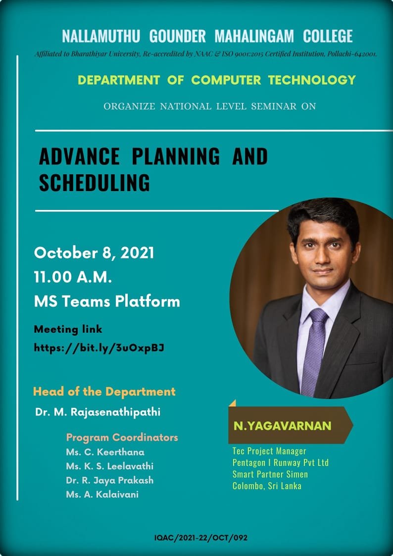 B.Sc., CT - National Level seminar on Advance Planning and Scheduling