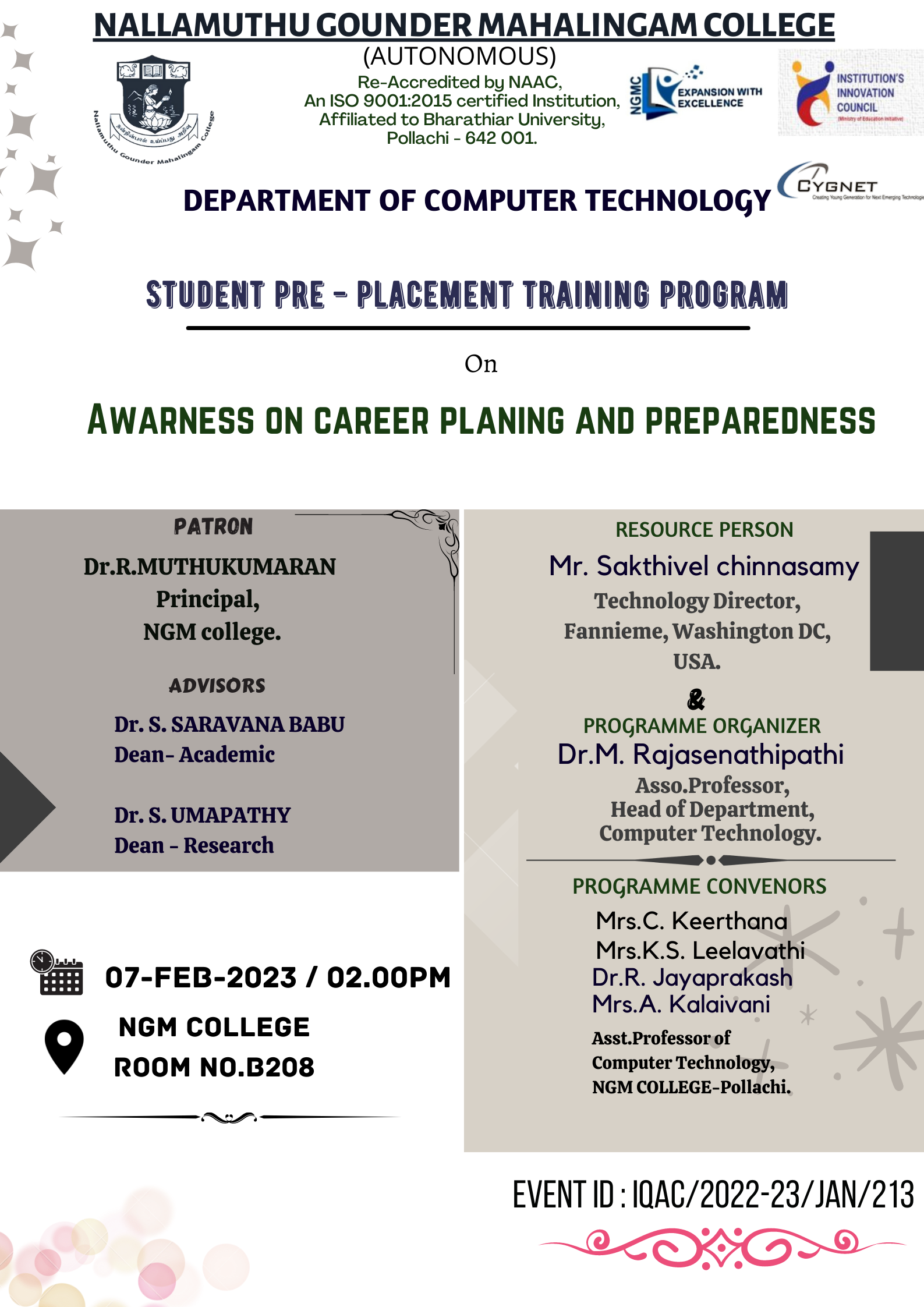 Department of Computer Technology
Report of the Event - Awareness on Career Planning and Preparedness
