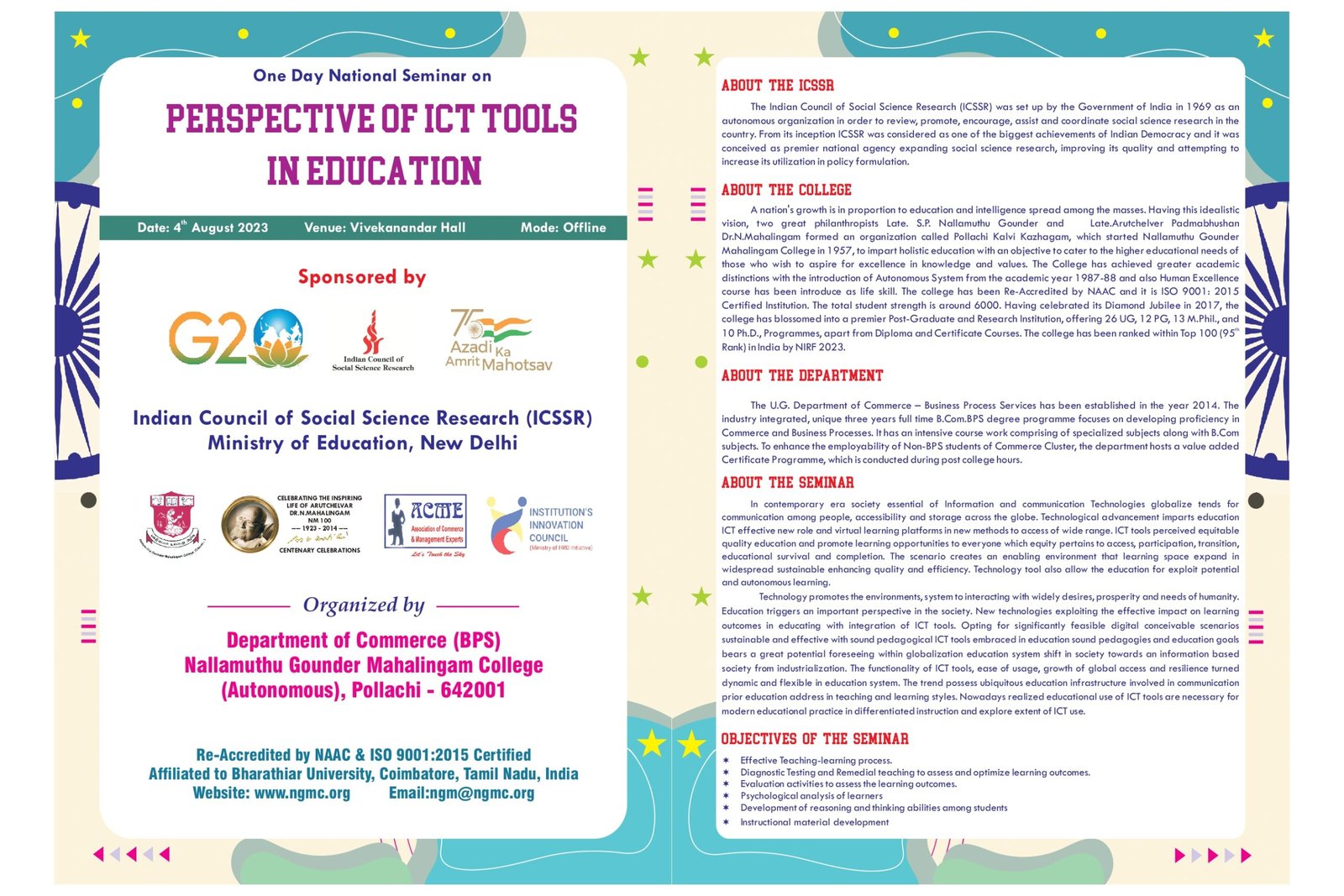 B.Com SF- One Day ICSSR Sponsored National Seminar on “Perspective of ICT Tools in Education”