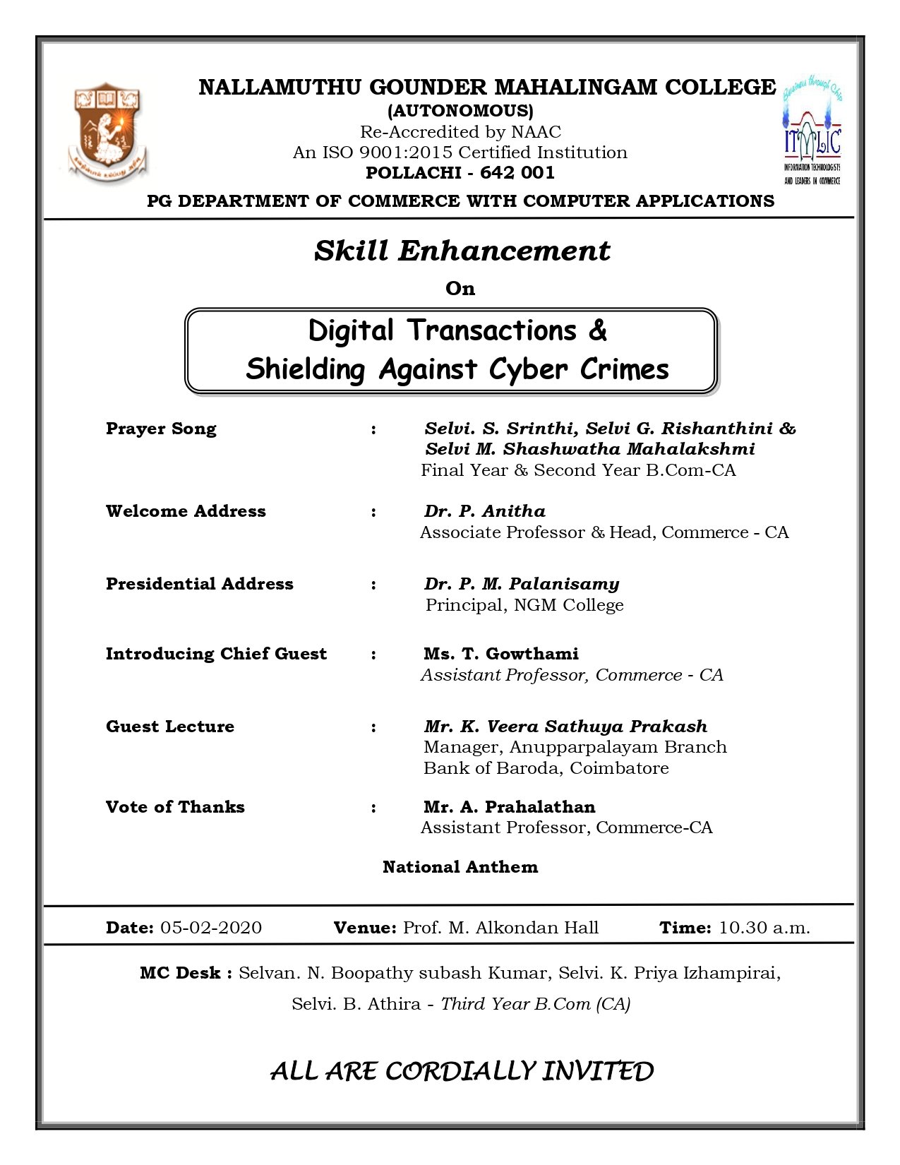 Skill Enhancement on Digital Transactions &  Shielding Against Cyber Crimes 2020