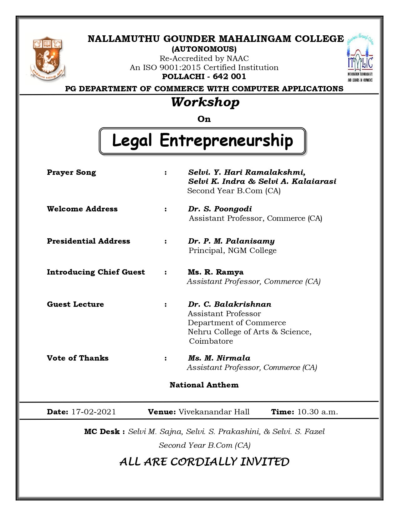 One Day Workshop on Legal Entrepreneurship