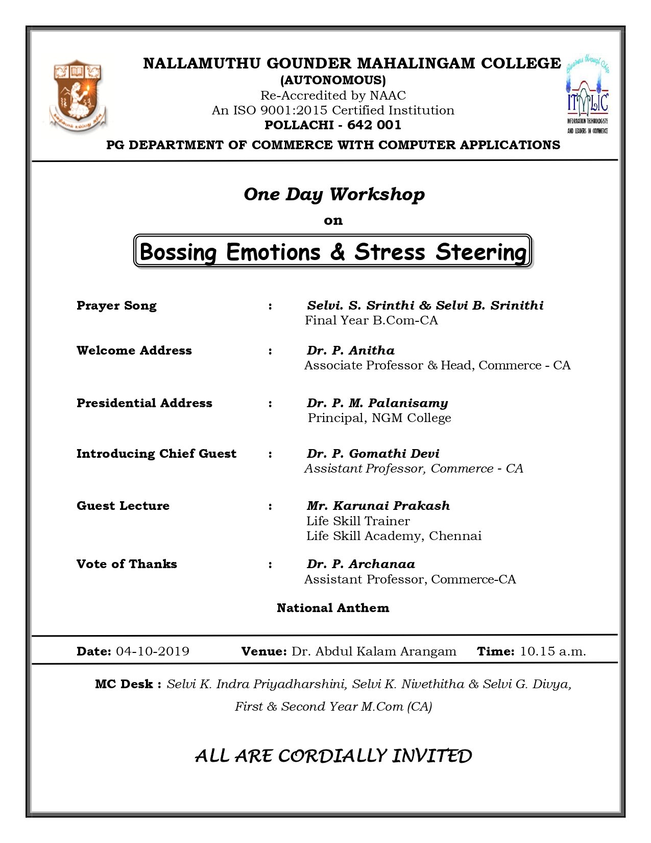 One Day Workshop on Bossing Emotions & Stress Steering