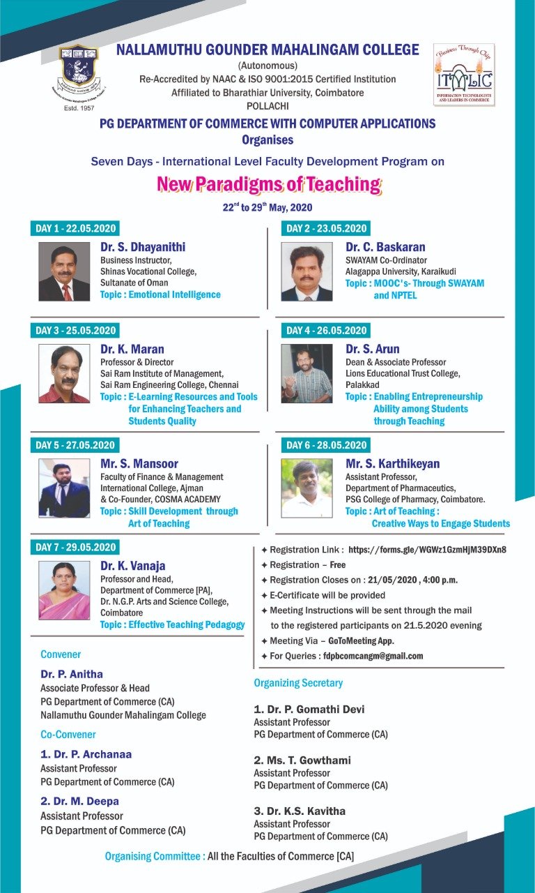 Seven Days International Faculty Development Program on New Paradigms of Teaching