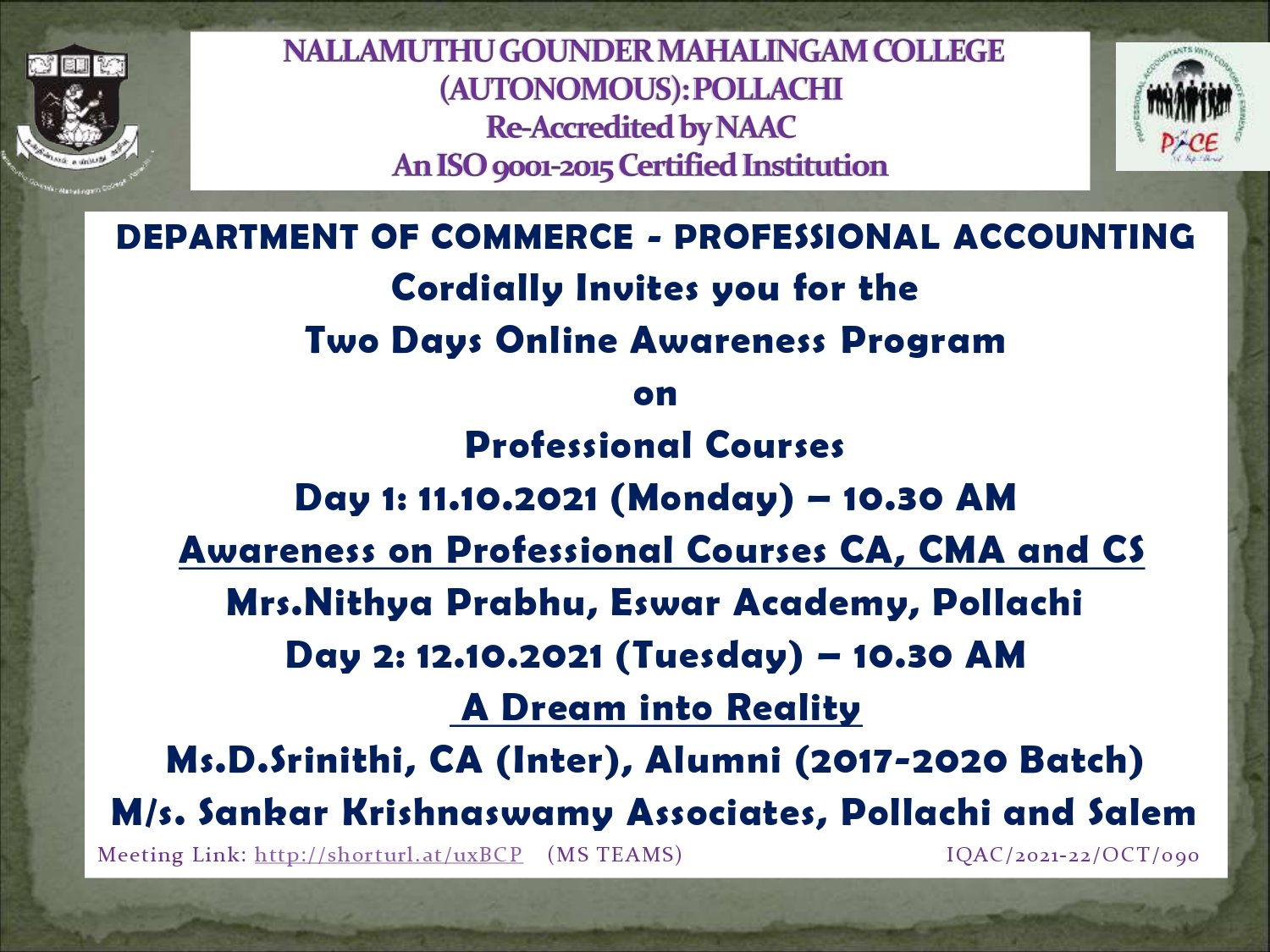 Two Days Online Awareness Program  on Professional Courses