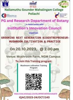 Grooming next generation bioentrepreneur- mushroom cultivation & practice”