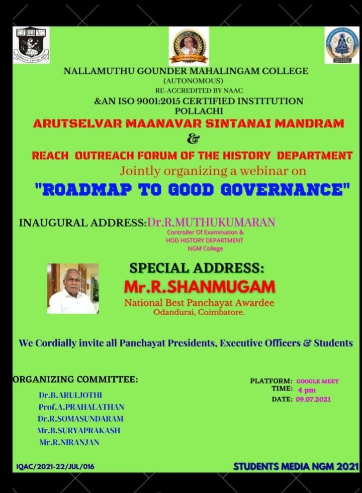 Arutchelvar Sindhanai Mandram/ROADMAP TO GOOD GOVERNANCE