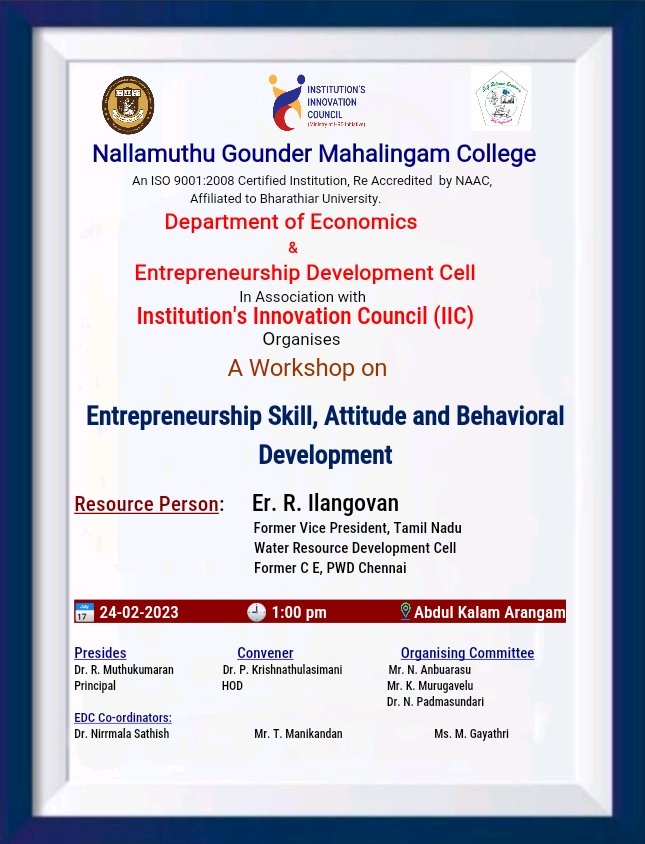 A Workshop on Entrepreneurship Skill , Attitude and Behavioral Developement