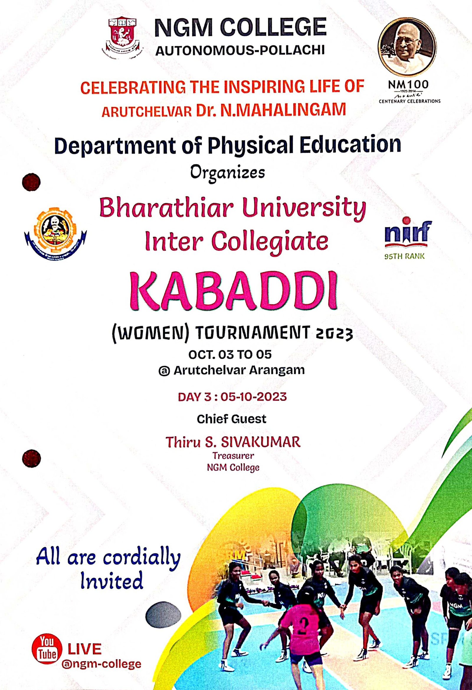 Department of Physical Education- NGM Sports Academy- Bharathiar University Inter Collegiate Kabaddi (Women) Tournament