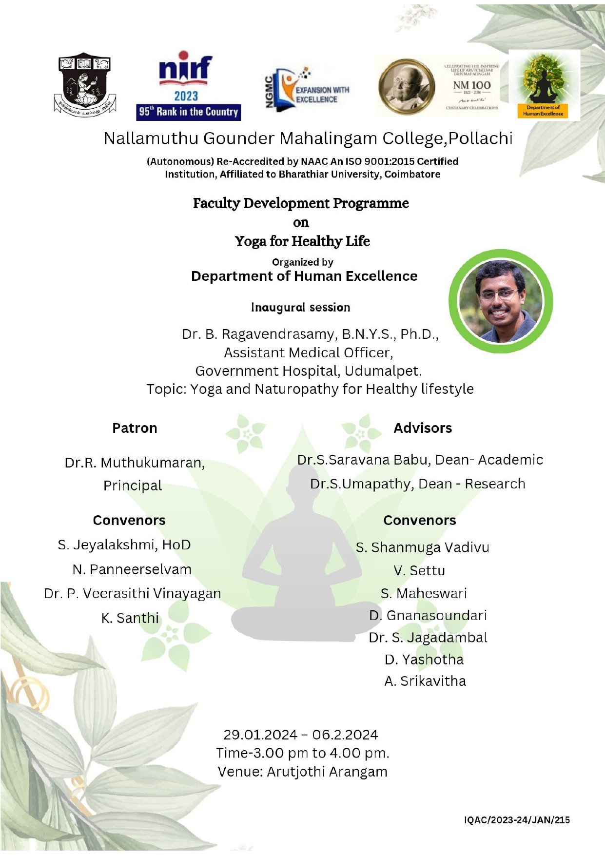 FDP for Teaching & Non-Teaching Faculty – Yoga for Healthy Life