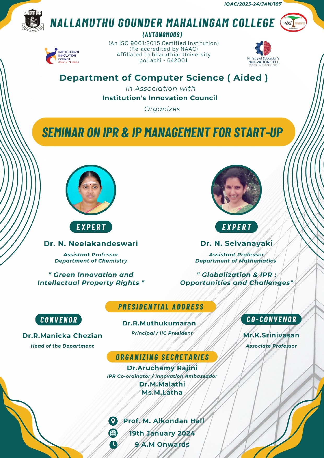 Department of Computer Science(Aided) – Seminar on IPR & IP Management for Start-Up