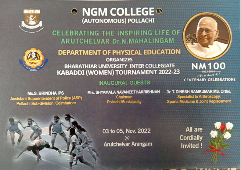 Department of Physical Education-NGM Sports Academy- Bharathiar University Inter Collegiate Kabaddi (Women)Tournament