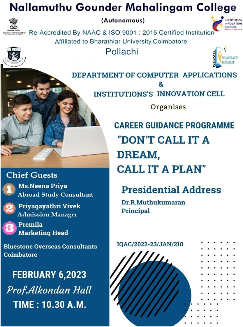 Career Guidance Programme – DON’T CALL IT A DREAM, CALL IT A PLAN