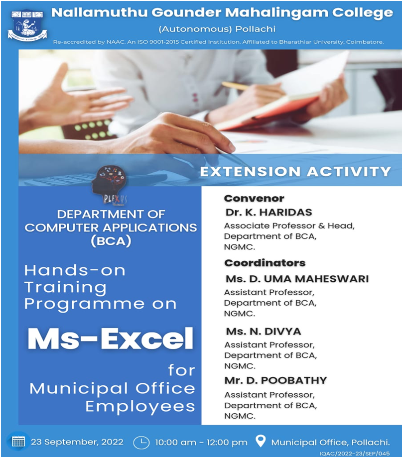 EXTENSION ACTIVITY – Hands on Training Programme on Ms-Excel