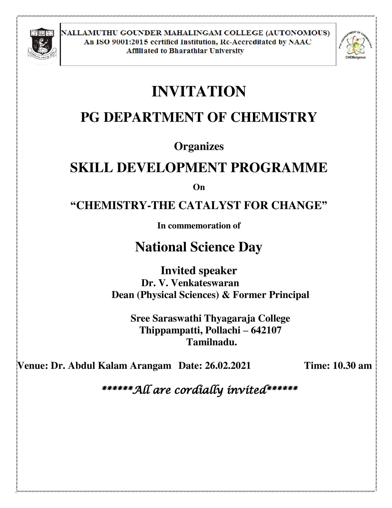 Skill Development Programme on Chemistry The Catalyst for Change