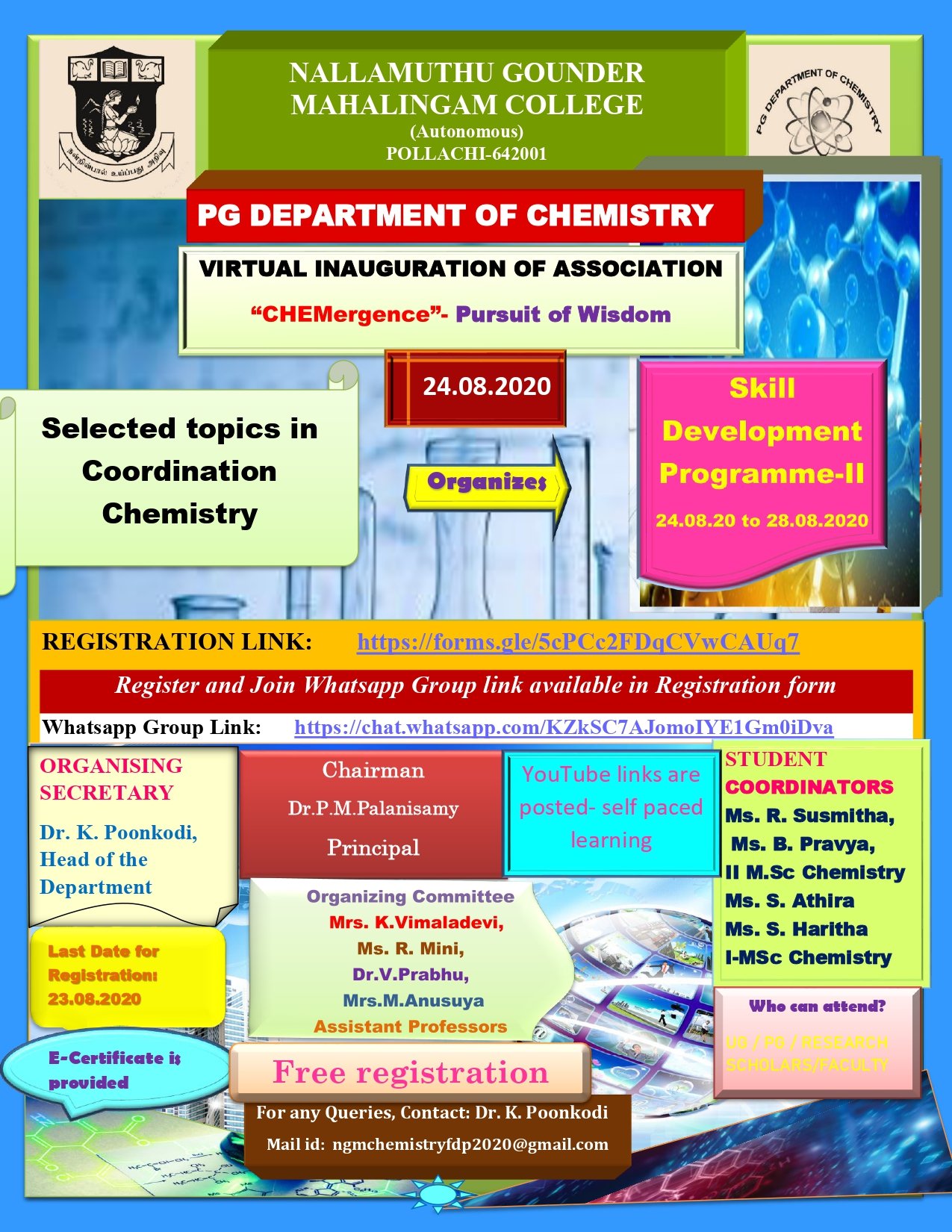 Skill Development Programme on Selected Topics In Coordination Chemistry