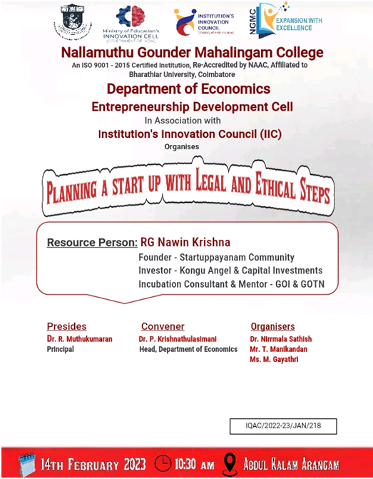 Department of Economics & EDC – Planning a start-up with Legal and Ethical Steps