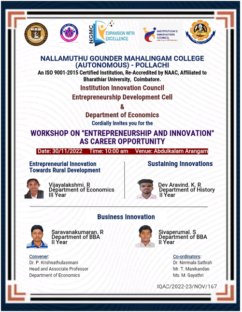 Department of Economics & EDC – Entrepreneurship and Innovation as a Career Development