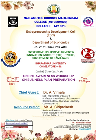 Department of Economics & EDC – Online Awareness Workshop on Business Plan Preparation