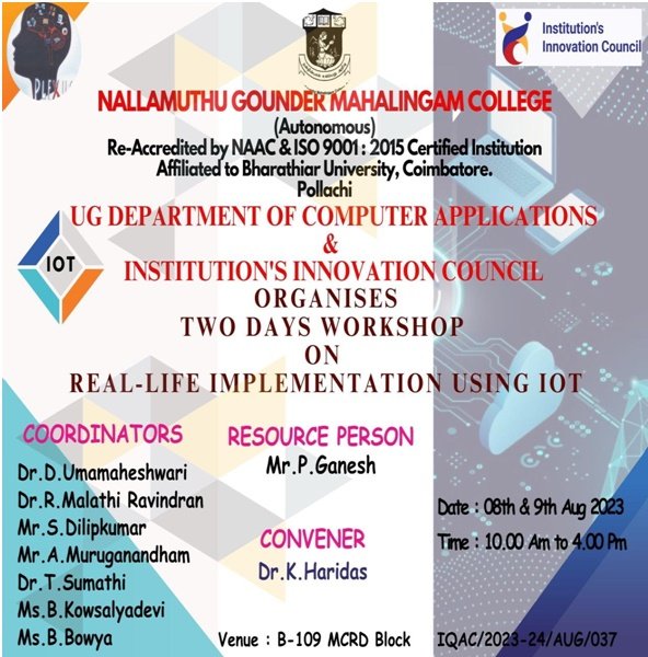 WORKSHOP ON REAL LIFE IMPLEMENTATION USING IOT