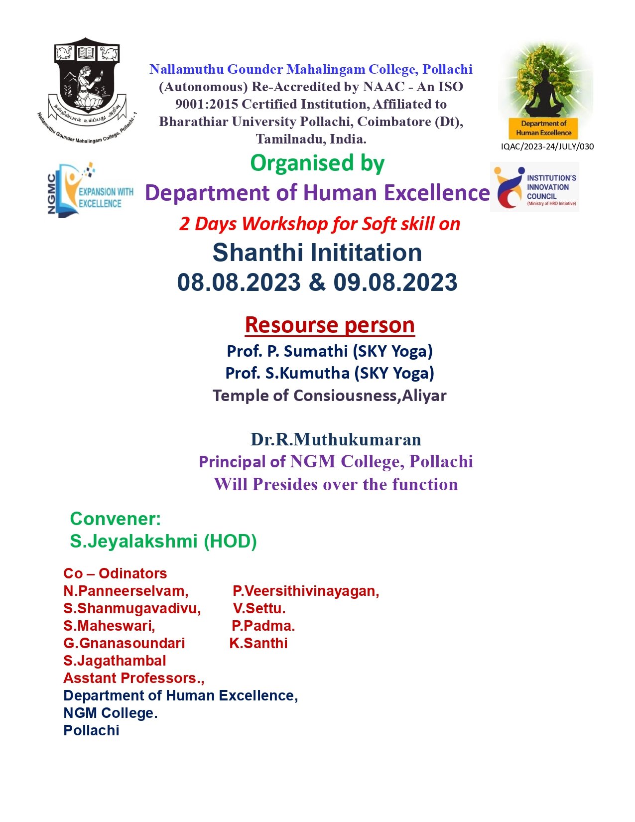 Two Days Workshop for Soft Skills on Shanthi Initiation