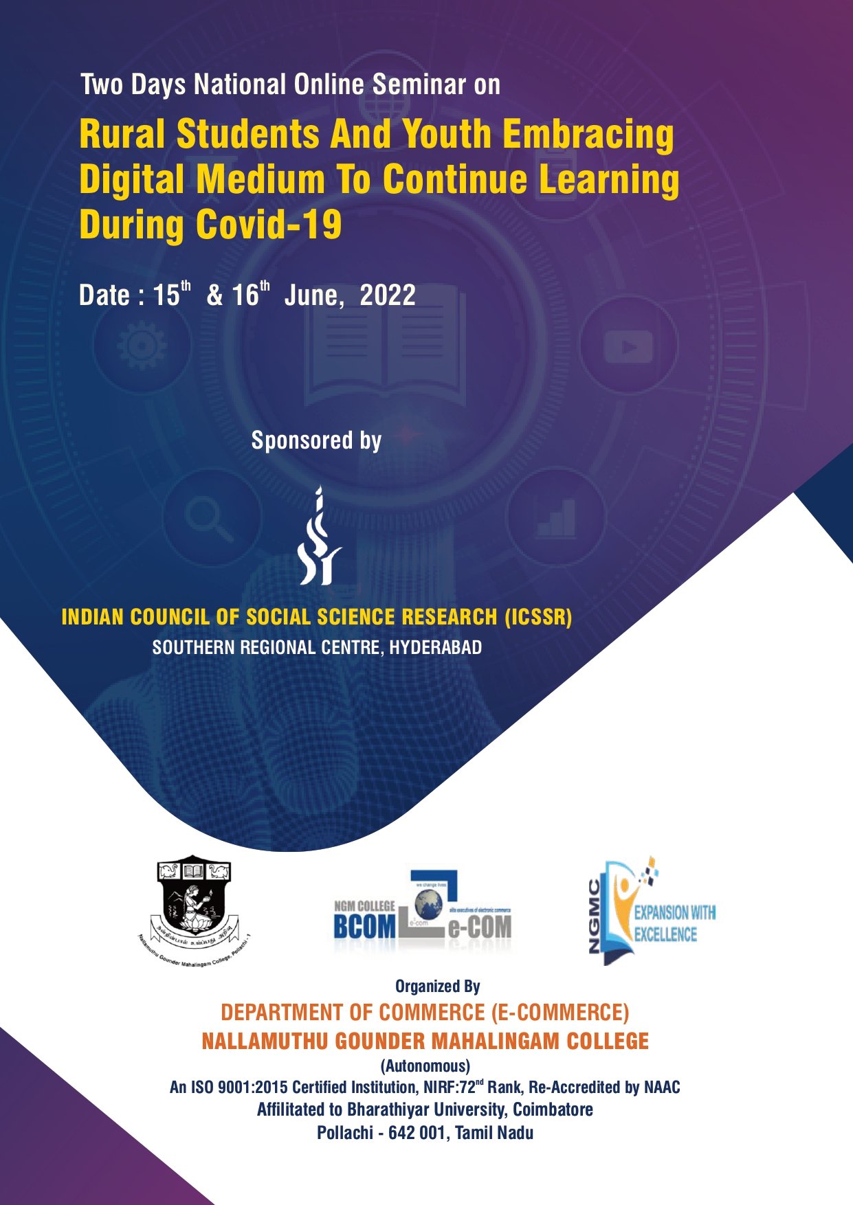 Two Days National Online Seminar on Rural Students And Youth Embracing  Digital Medium To Continue Learning  During Covid-19