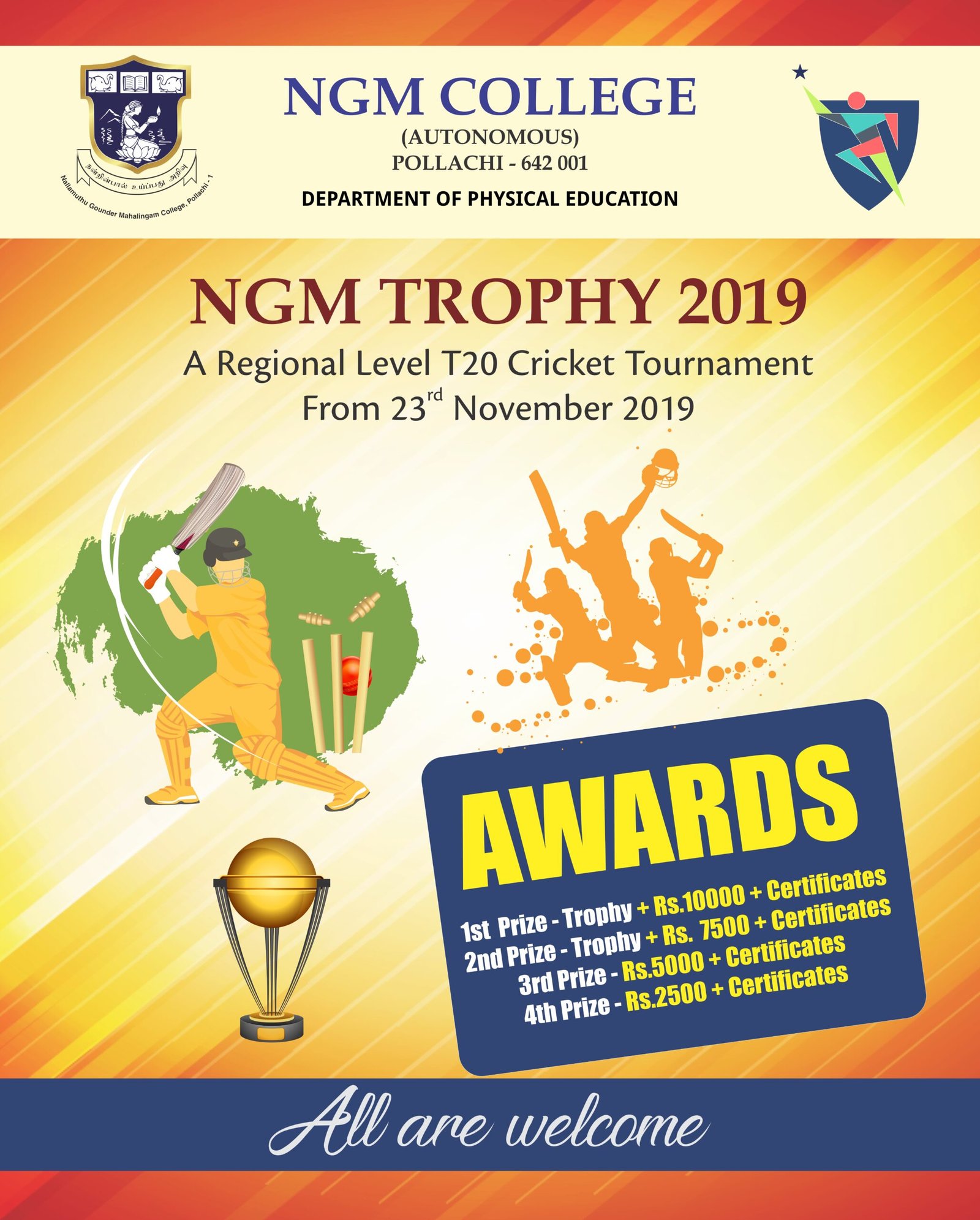 Department of Physical Education-NGM Sports Academy-A Regional Level T20 Cricket Tournament