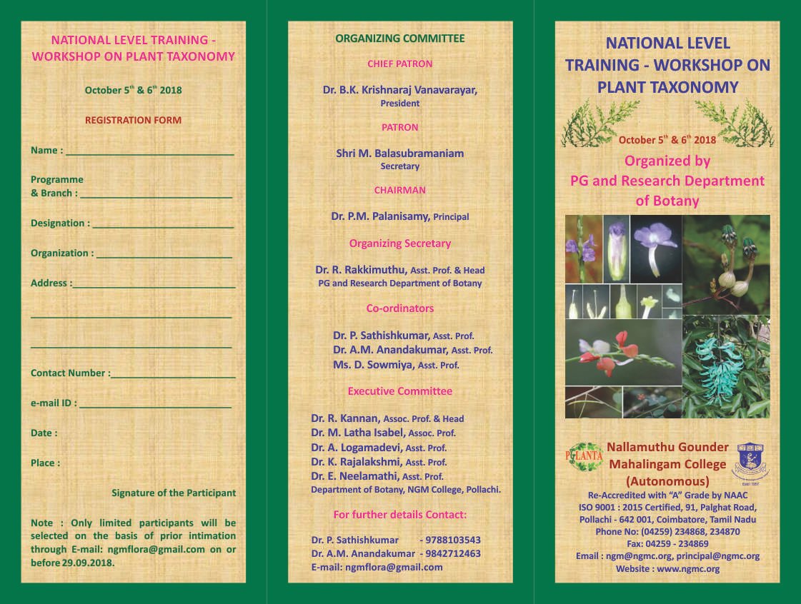 NATIONAL LEVEL TRAINING WORKSHOP PLANT TAXONOMY