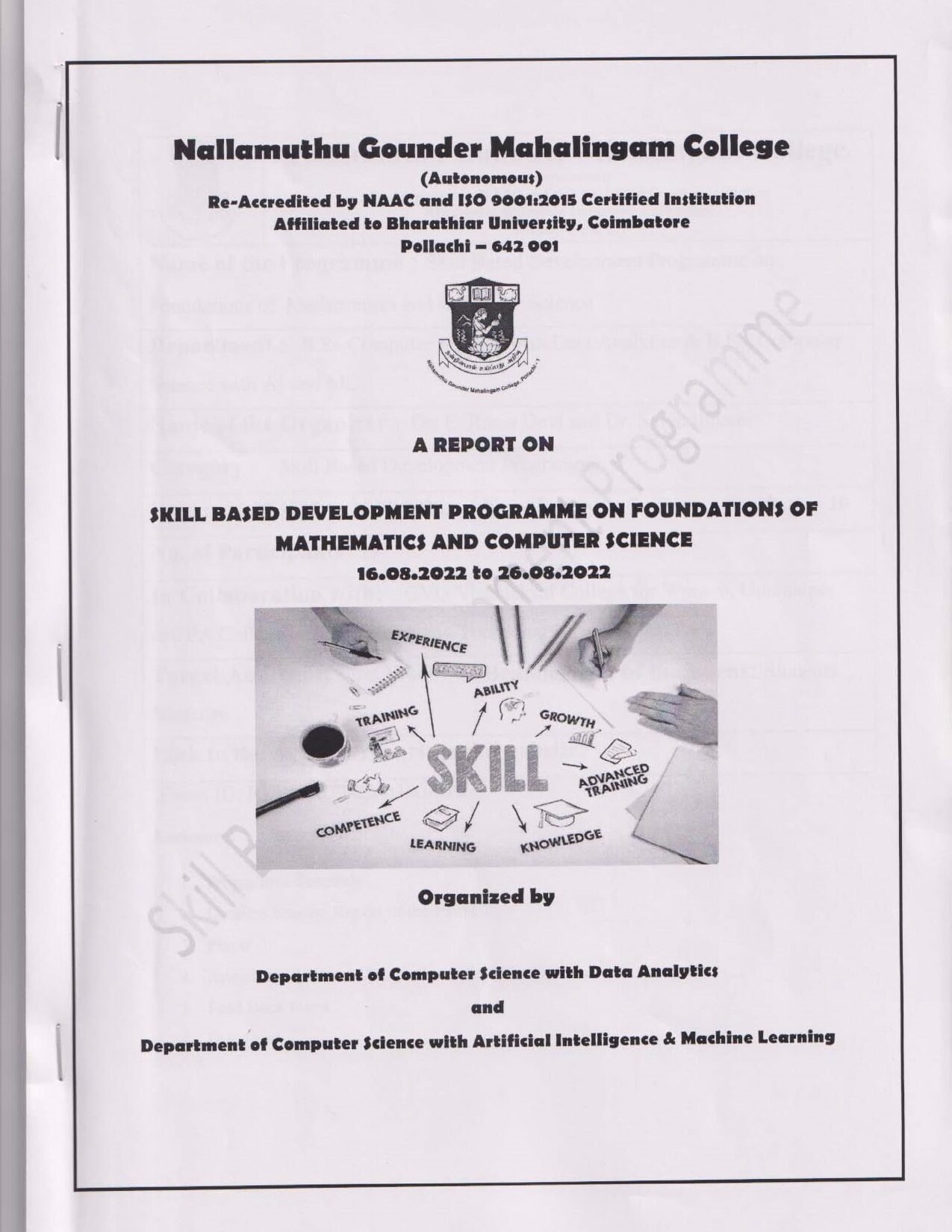 A Skill Based Development Programme on Foundations of Mathematics and Computer Science