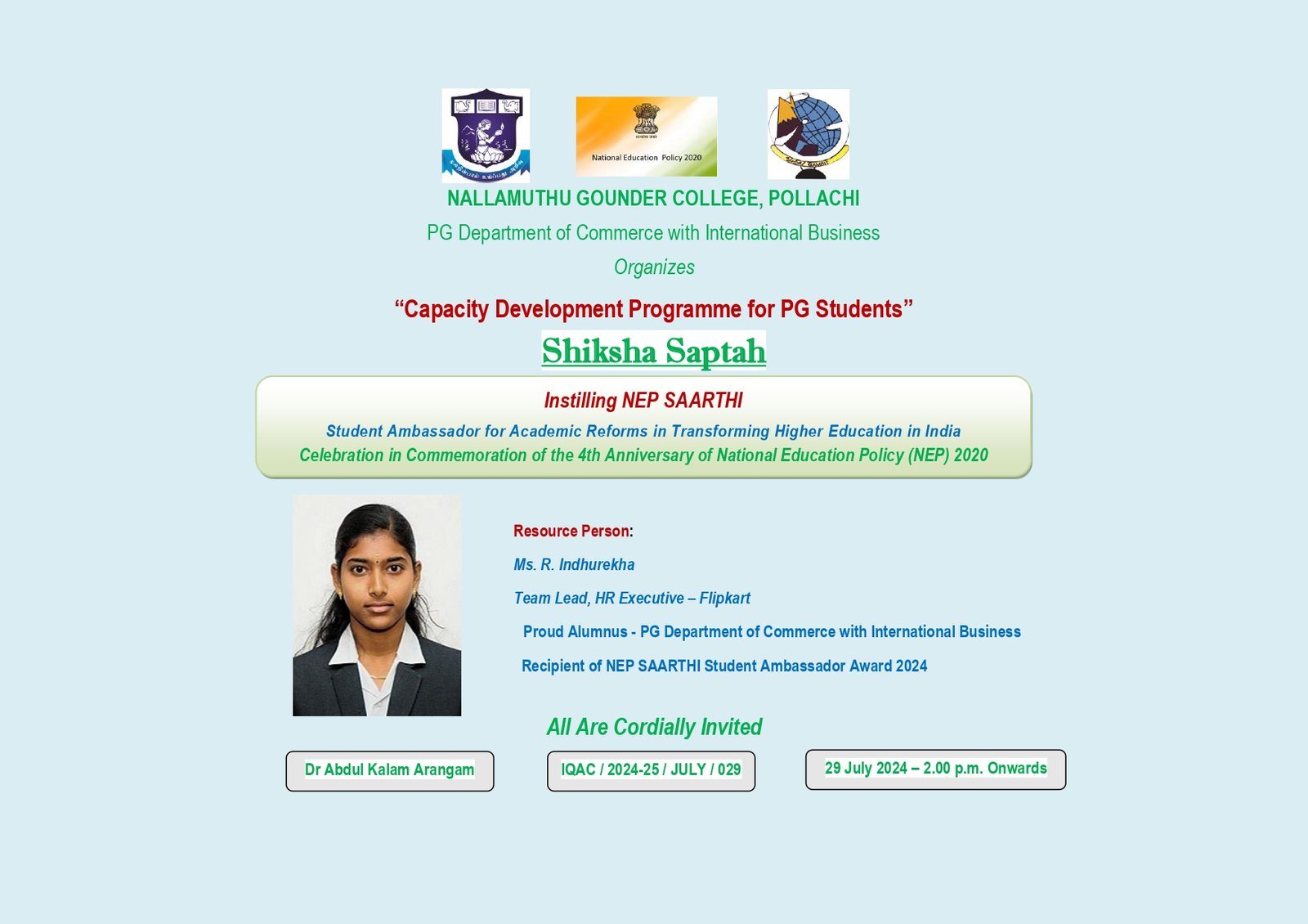 Capacity Development Programme for PG Students – Shiksha Sapatah